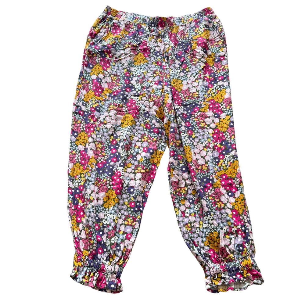 Eloquii Elements Floral Jogger Pants Womens 18/20 Multi Color Ruffle Cuff Rayon
